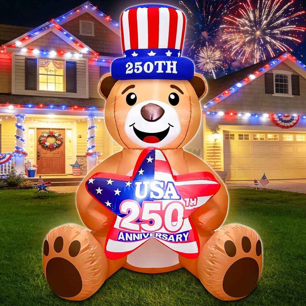 4 Ft Inflatable Uncle Sam Bear with USA 250th Anniversary Star Build-in LED